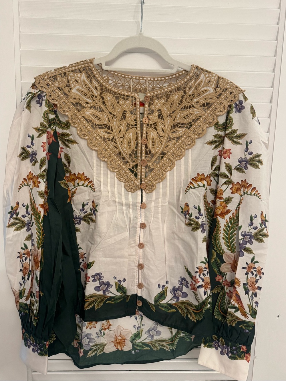 FARM Rio Cream Blouse with Green & Tan Floral Detail